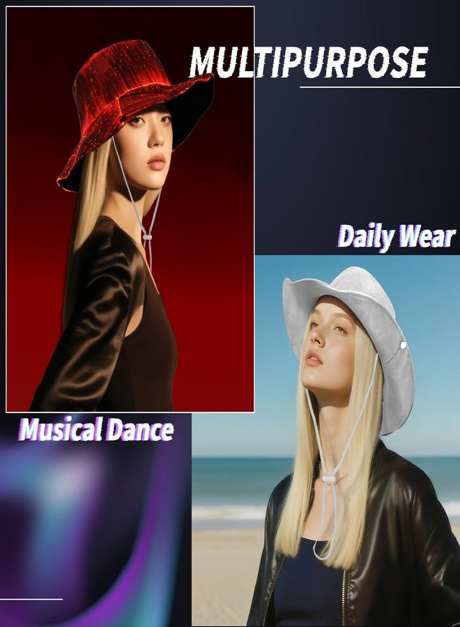 Litdevil LED Bucket Hat for Women - Light up Fisherman Cap 7 Colors Glow in The Dark Funny Hats USB Rechargeable Rave Party Hats (Cowboy Hat White) - Image 4